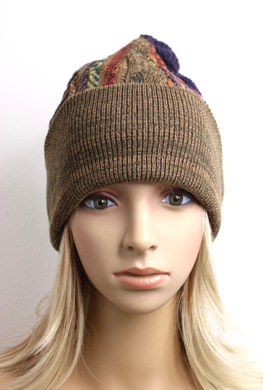 Vintage 90s Cellini Collezione Sweater Beanie Hat Knit 3D Abstract